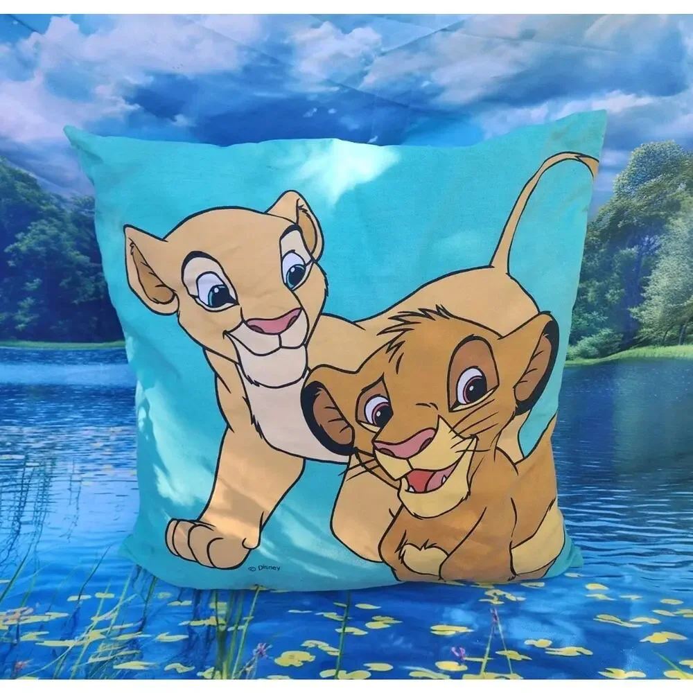 Vintage 1990s Disney Lion King Throw Pillow – Mufasa, Simba, Nala – 19x19